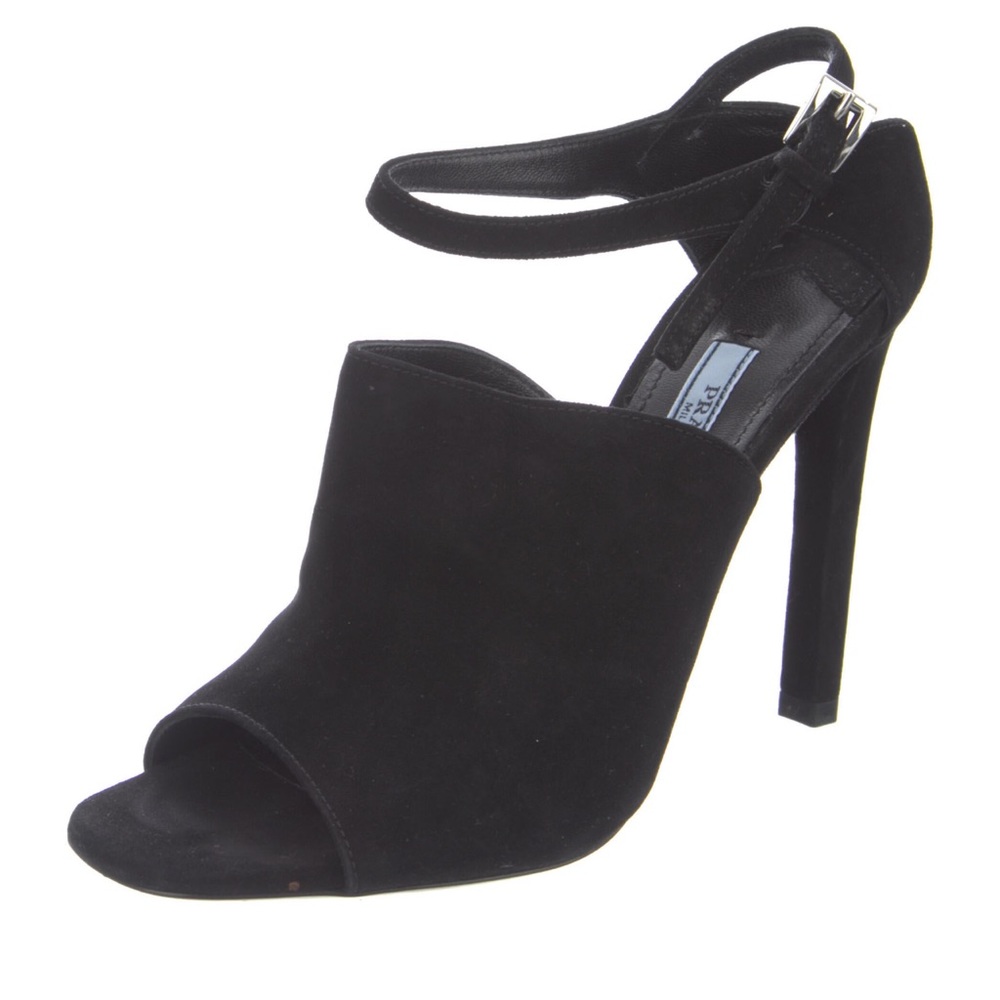 PRADA ankle strap black suede heels sandals with box, bag, and extra tips. - Picture 2 of 11